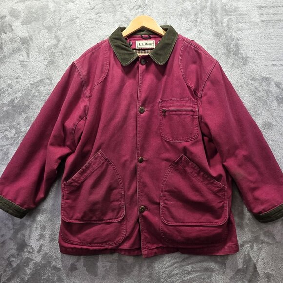 L.L.Bean Barn Coat Jacket Mens Extra Large Burgundy Olive Corduroy Collar Lined - Picture 1 of 12